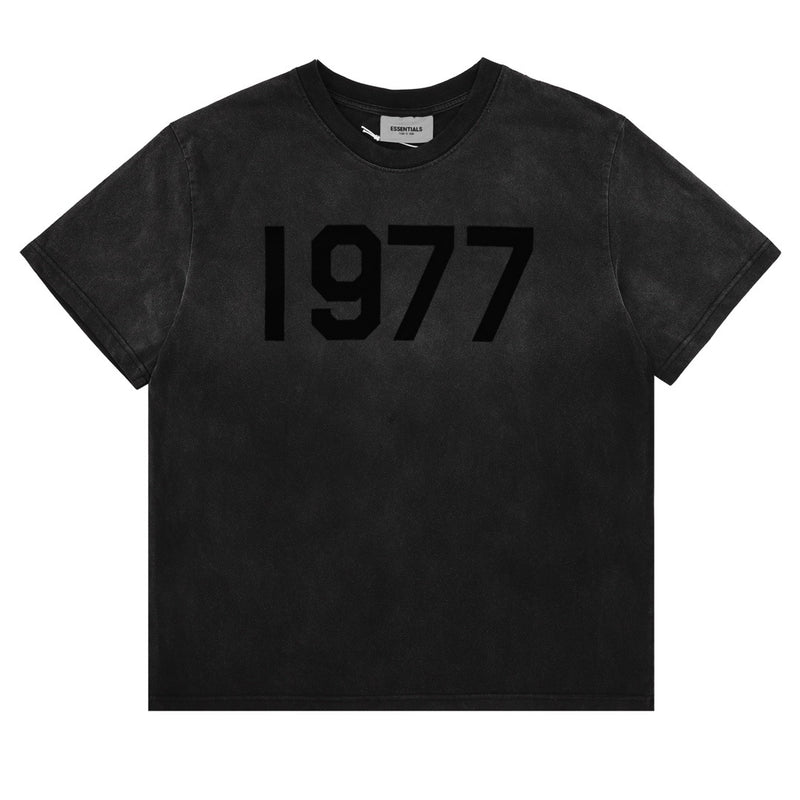 Fog Essentials T Shirts Spring Summer FOG Wash 1977 Flocking Letter Short Sleeves