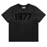 Fog Essentials T Shirts Spring Summer FOG Wash 1977 Flocking Letter Short Sleeves
