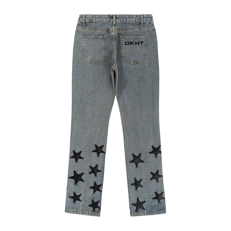 Men Jeans Five-Pointed Star Patch Loose Casual