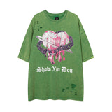 Men T-Shirt Ripped Retro Loose