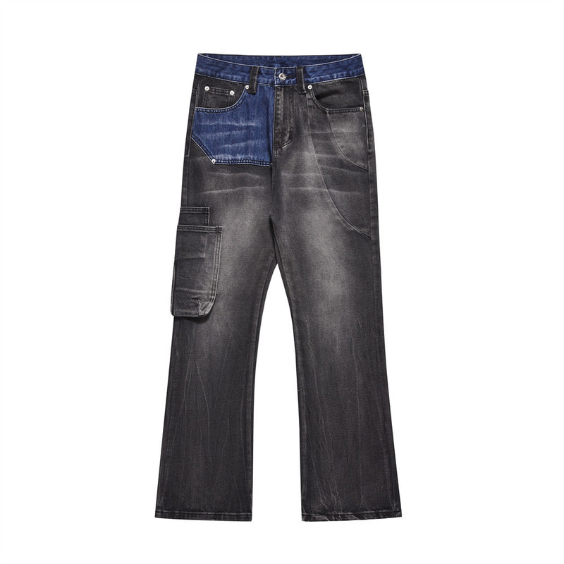 Men Jeans Stitching Fashion Loose