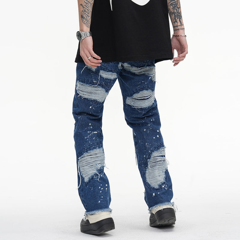 Men Jeans Hole Personalized Punk Raw Edges Design