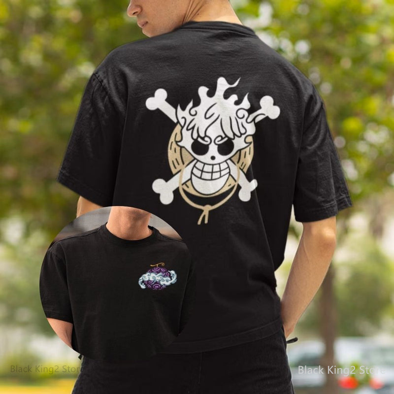 Devil Fruit Sun God Luffy Classic T-Shirt Men Anime Cotton