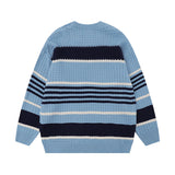 Women Sweater Contrast Color Striped Soft Knitted Top Retro Loose