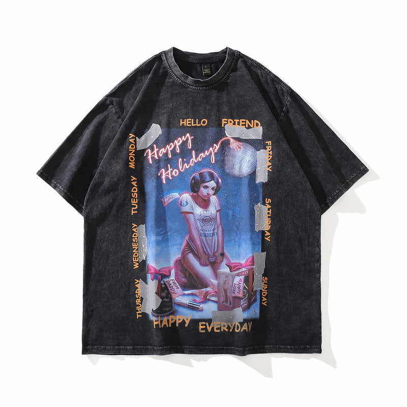Men T-Shirt Retro Cartoon Print Oversize