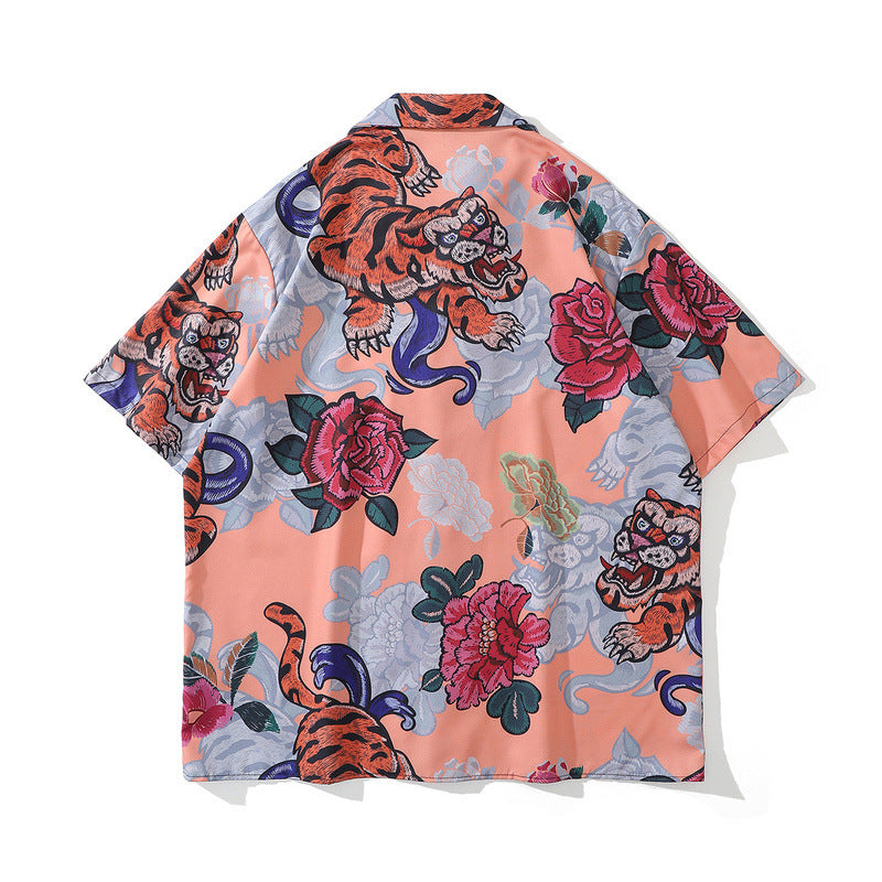 Short Sleeve Shirt Vintage Floral Print Idle Style Casual