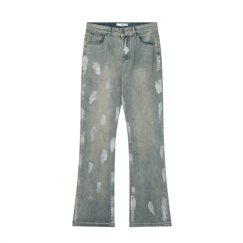 Men Jeans Splash Ink Bell-Bottom Pants Hip Hop Loose Leisure