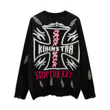 Women Sweater Cross Ripped Sweater Vintage Burr Knitted
