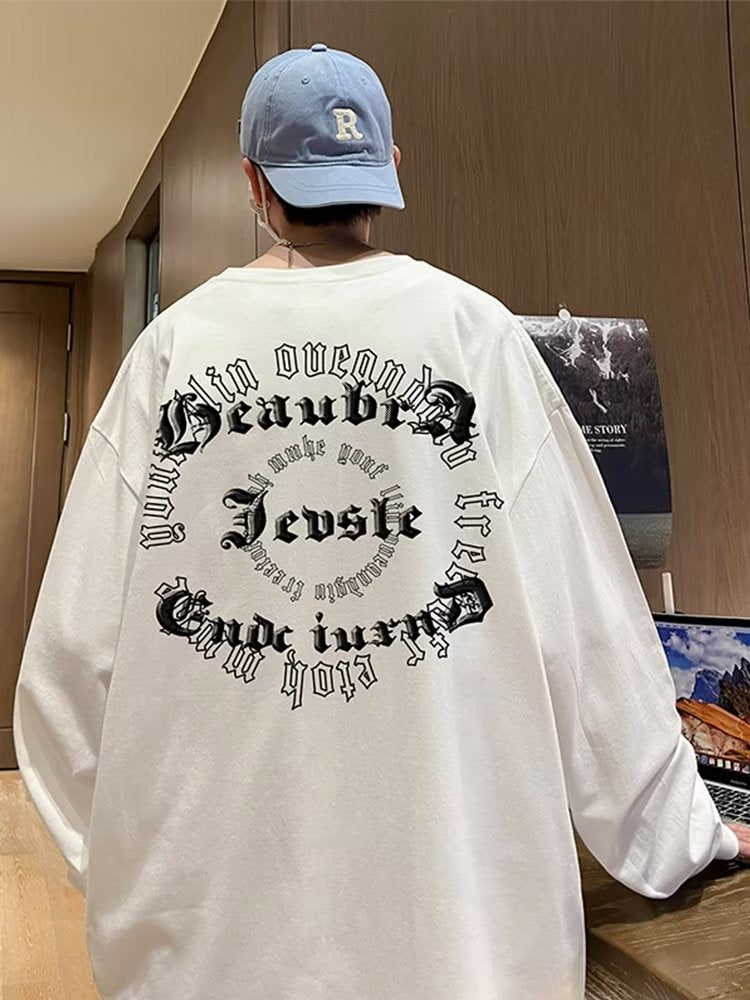 Men T Shirt Pure Cotton Simple Loose Pu Handsome All-Match