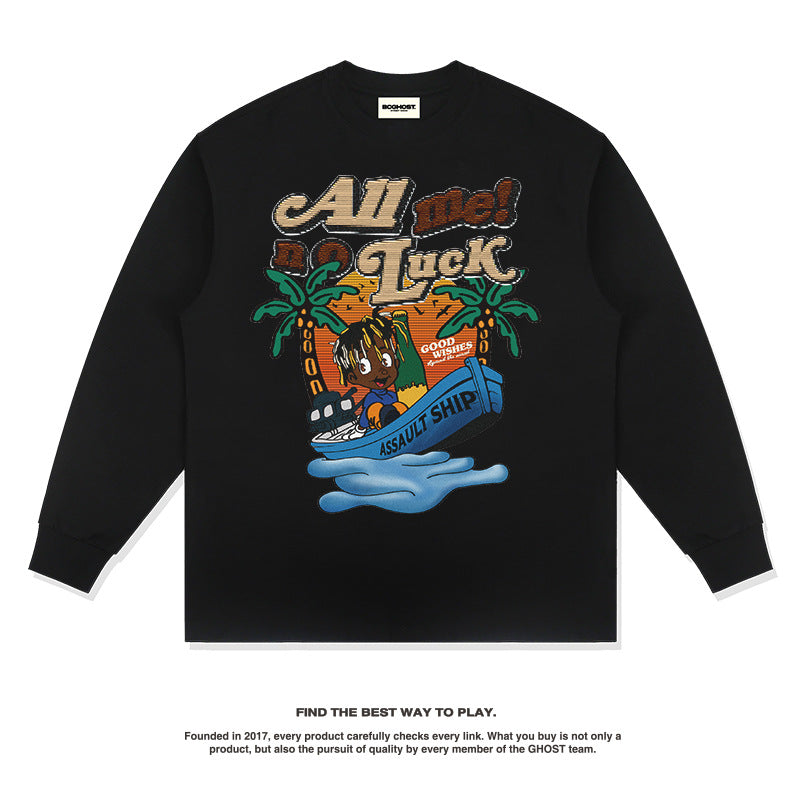 Unisex Long Sleeve Shirt Hand Painted Black Kids Print