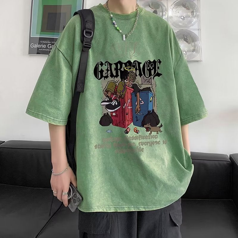 Men T Shirt Distressed Pure Cotton Heavy Retro