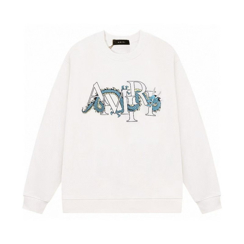 Amiri Sweatshirt Autumn/Winter AMI Blue Dragon Letter Pattern Crew Neck Pullover Sweater