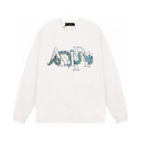 Amiri Sweatshirt Autumn/Winter AMI Blue Dragon Letter Pattern Crew Neck Pullover Sweater
