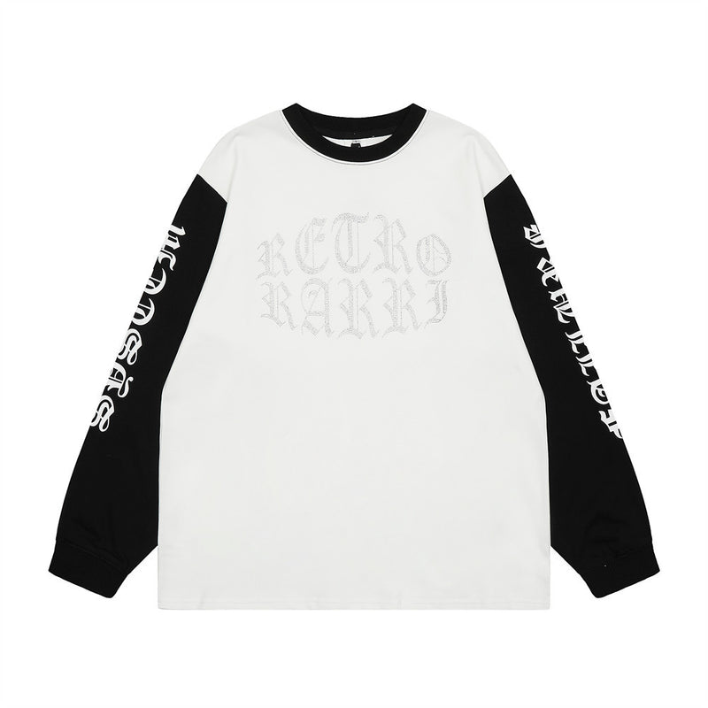 Men Long Sleeve T-Shirt Rhinestone Printing Loose Casual