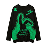 Women Sweater Bunny Graffiti Oversize Knitwear Vintage
