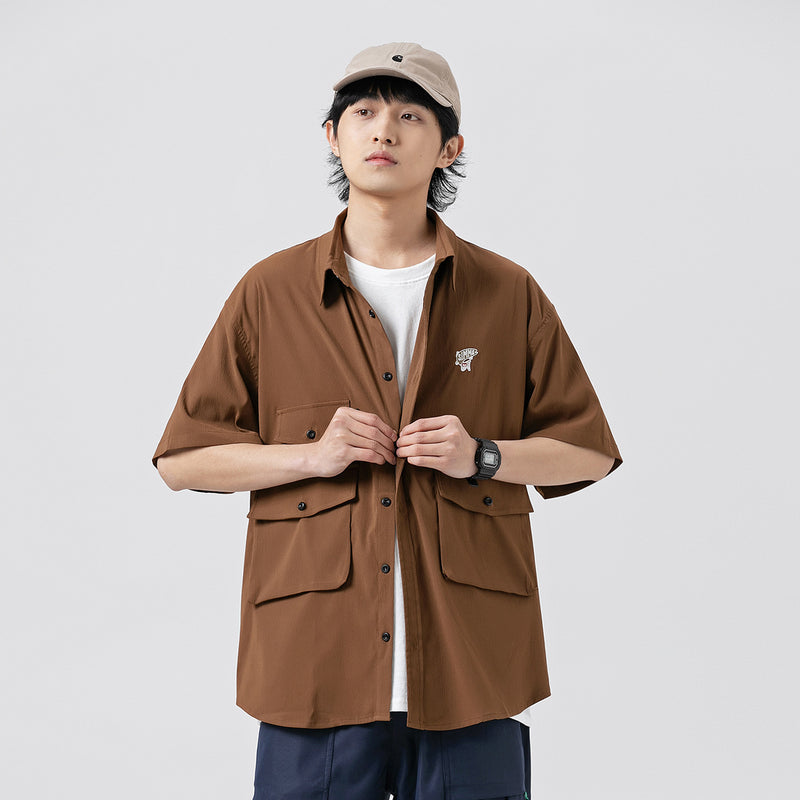 Unisex Shirt Retro Large Pocket Loose Casual