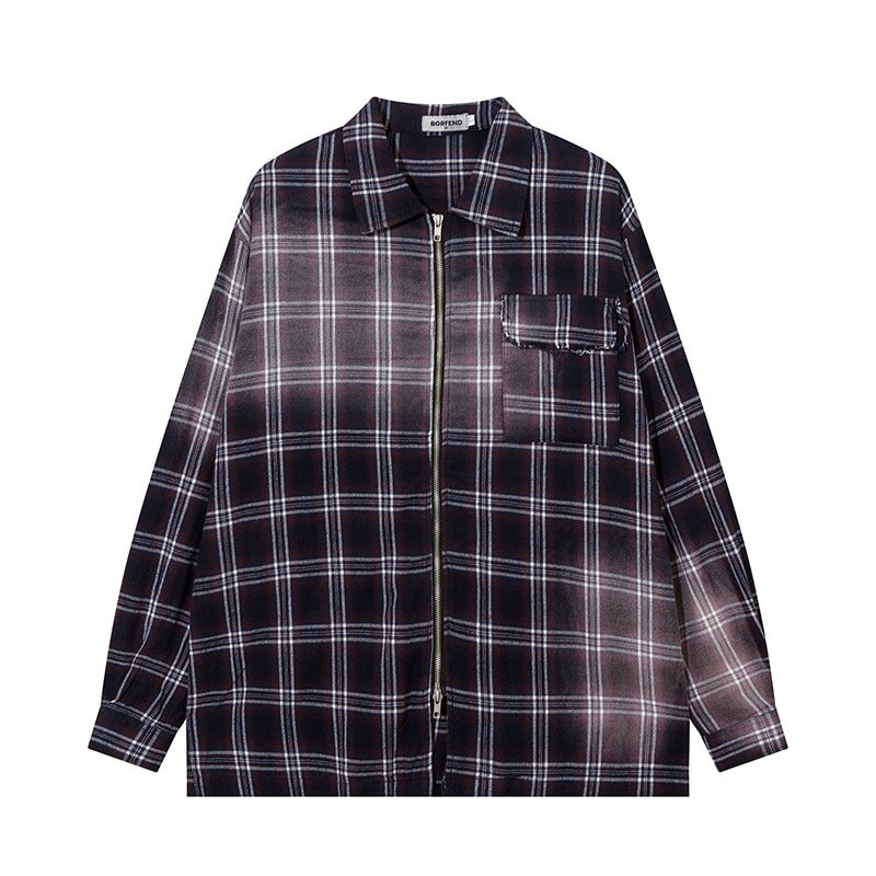 Long Sleeve Shirt Dyed Plaid Oversize Cardigan