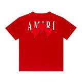 Amiri T Shirt Red Heart Printing Casual round Neck Short Sleeves T-shirt