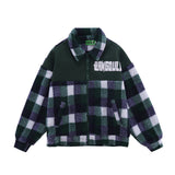 Men Cotton Mixed Jacket Coat Color-Contrast Check Coat Men's Clothing Autumn and Winter Warm-Keeping Cotton Clothing