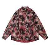 Men Long Sleeved T Shirt Distressed Plaid Shirt Men's High Street Stitching Loose Lapels Long Sleeve Shirt Coat Autumn and Winter