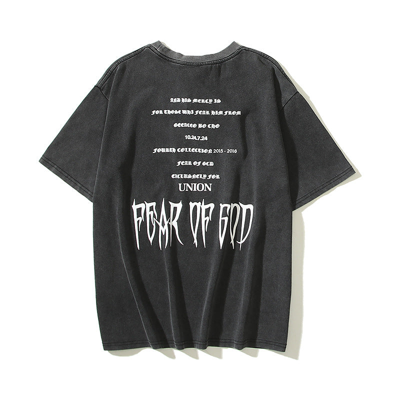 Fog Essentials T Shirts Spring and Summer FOG Washing Water Old Crew Neck Short Sleeves