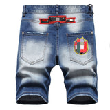 DSQ2 Short Jeans Ripped Patch Slim-fit Stretch Denim Shorts
