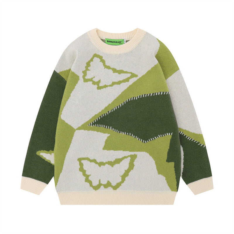 Men Sweater Cute Contrasting Color Jacquard Sweater