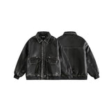 Unisex Coat PU Leather Winter Coat Distressed Warm