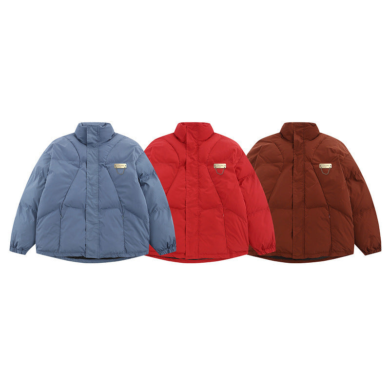 Men's Coat Stand Collar Pure Color Thickened Bread Coat Cotton-Padded Jacket