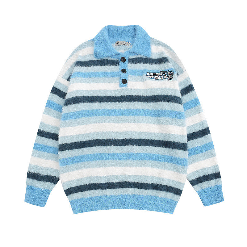 Women Sweater Vintage Stripe Mohair Knitted Sweater