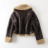 Women Cotton Coat Imitation Leather Jacket Autumn and Winter Warm