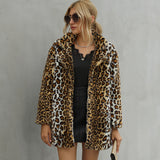 Women Fur Jacket Leopard Print Wool Coat