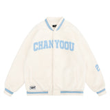 Men Cotton Padded Jacket Coat Winter Loose Letter Embroidery Cotton Casual Long-Sleeved Jacket Baseball Uniform