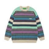 Women Sweater Retro College Style Contrast Color Jacquard Knitted Top Versatile