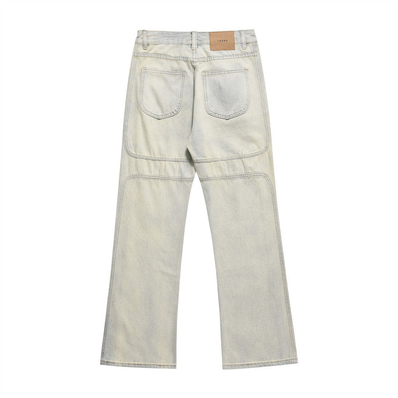 Men Jeans Old Yellow Stitching Personality