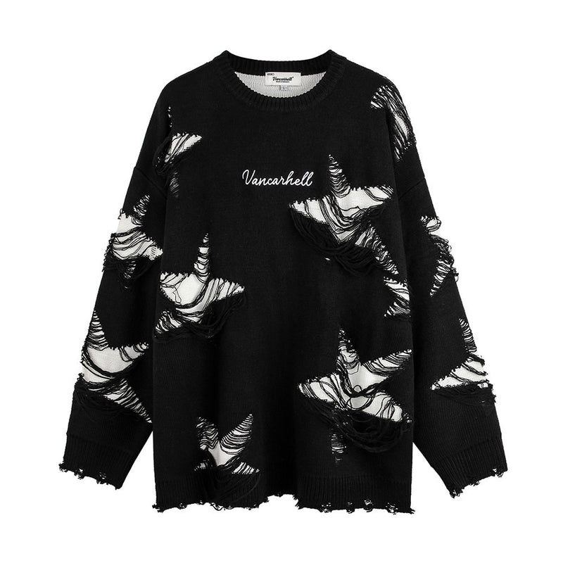 Men Sweater Ripped Five-Pointed Star Sweater