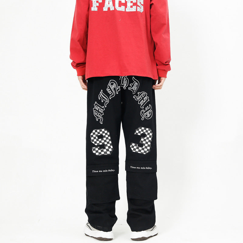 Cargo Pants Plaid Letter Embroidery Overalls