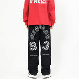 Cargo Pants Plaid Letter Embroidery Overalls