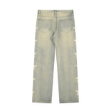 Men Jeans Five-Pointed Star Printing Loose Hole Worn
