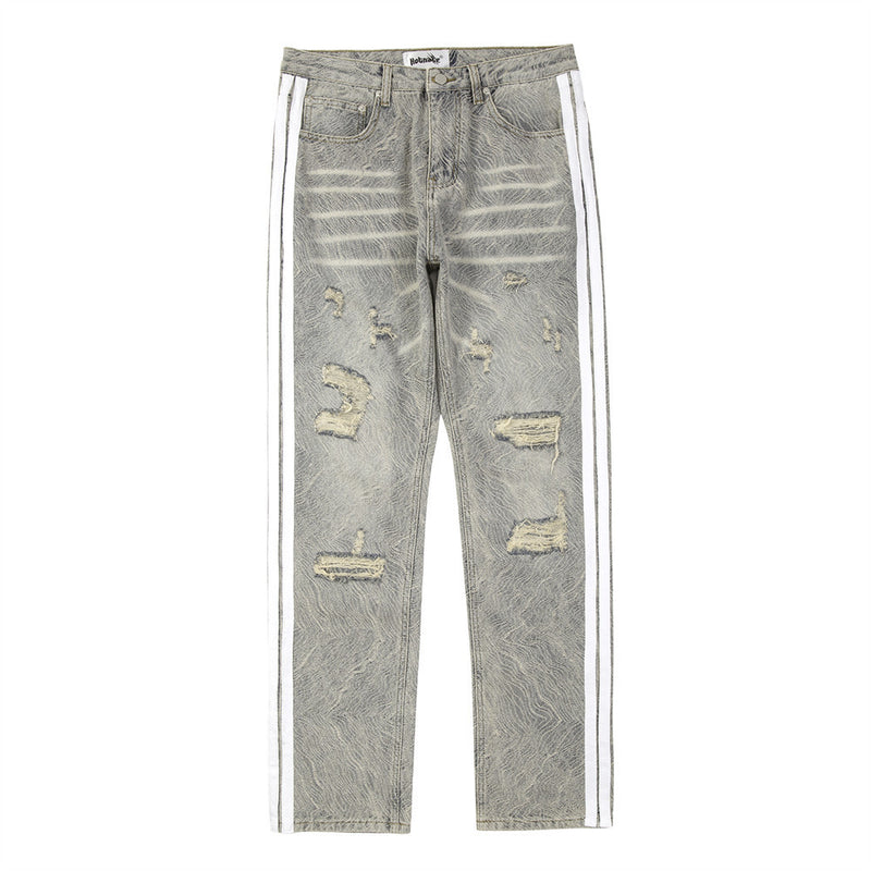 Men Jeans Make Old Ripped Side Stripes