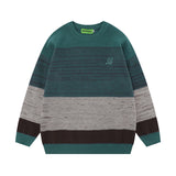 Women Sweater Retro Contrast Color Stripe Loose Couple Sweater