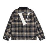 Men's Long Sleeved T Shirt Plaid Shirt Men's Spring and Autumn Leather Embroidered V-Shaped Female Long Sleeve Shirt Coat Ins