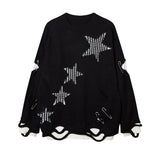 Women Sweater Striped Loose Hole Knitted Sweater
