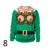 Ugly Christmas Sweater Spoof Sexy Navel Hair Printed round Neck Pullover Couple Sweater