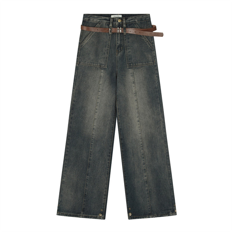 Men Jeans Stitching Distressed Hip Hop Trend Loose