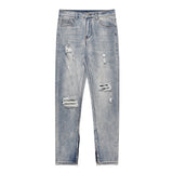 Men Jeans Vintage Washed Holes Distressed Casual Zipper Slit