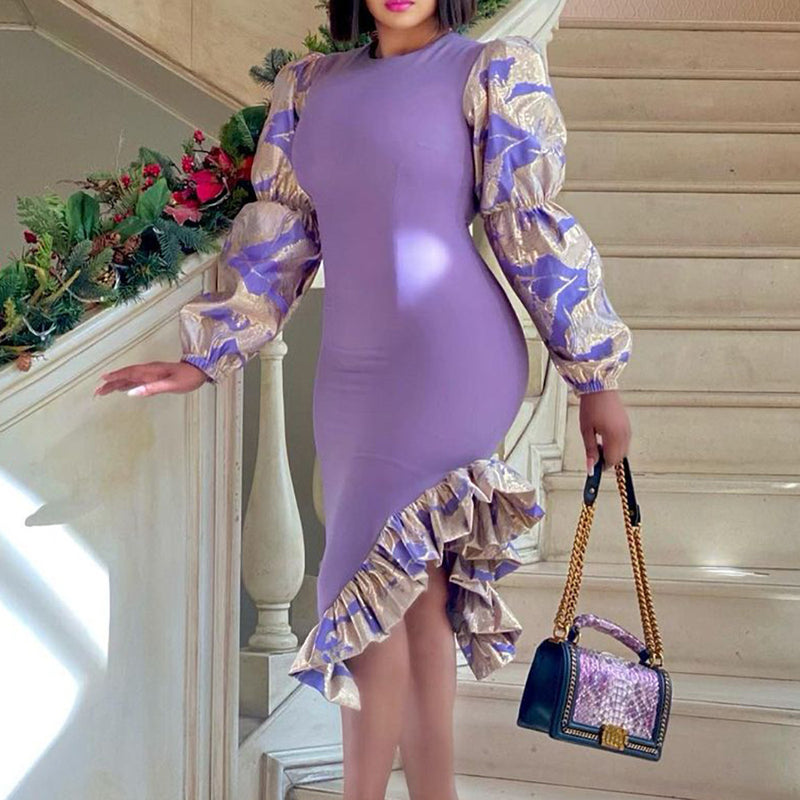 Women Dress Printed Splicing Hip Cover Sexy