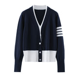 Women Knitted Cardigan Fake Two Pieces Fashion Sweater