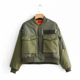 Women Cotton Coat Short Green Jacket Female Stand-up Collar Slim Fit