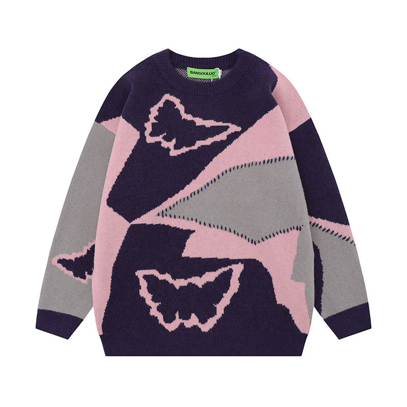 Women Sweater Sweet Cool Contrast Color Knitted Top Vibe Lazy